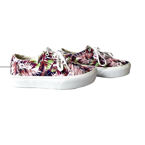 VANS Off The Wall Women's 8.5 Tropical Print Canvas Platform Sneaker Lace Up Low - Picture 1 of 10